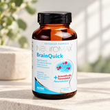 BrainQuick packaging on pale stone in soft natural studio light