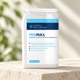MinMax (Previously MinPlex) – Premium Essential Minerals Food Supplement packaging on pale stone in soft natural studio light