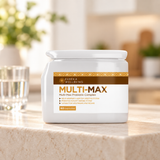 Multi-Max Probiotic packaging in a softly lit premium studio setting