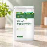 Peppermint Oil 50mg original packaging on pale stone in soft daylight