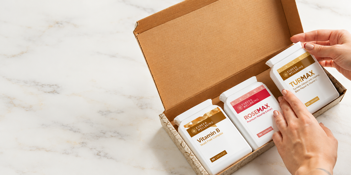 Eureka Turmax, Rosemax and Vitamin B in an open delivery box